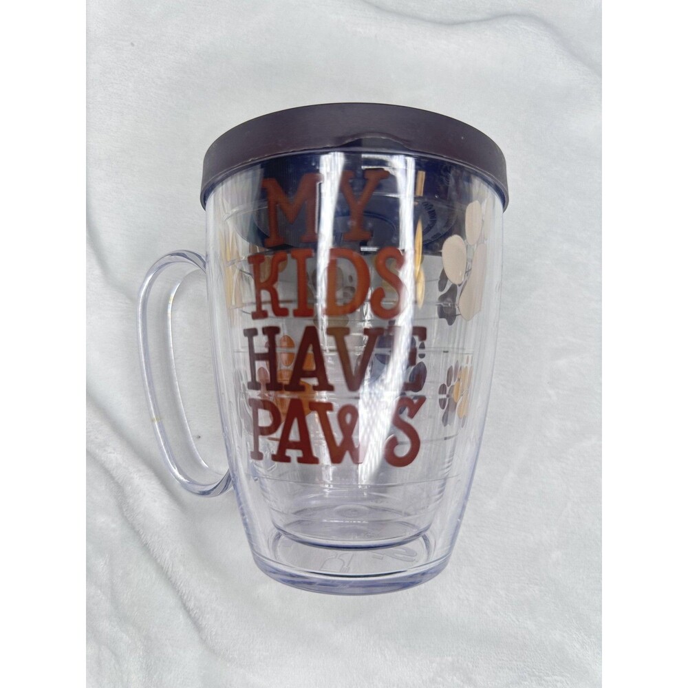 Tervis My Kids Have Paws Clear Travel Mug Paw Print Insulated Cup Lid Handle